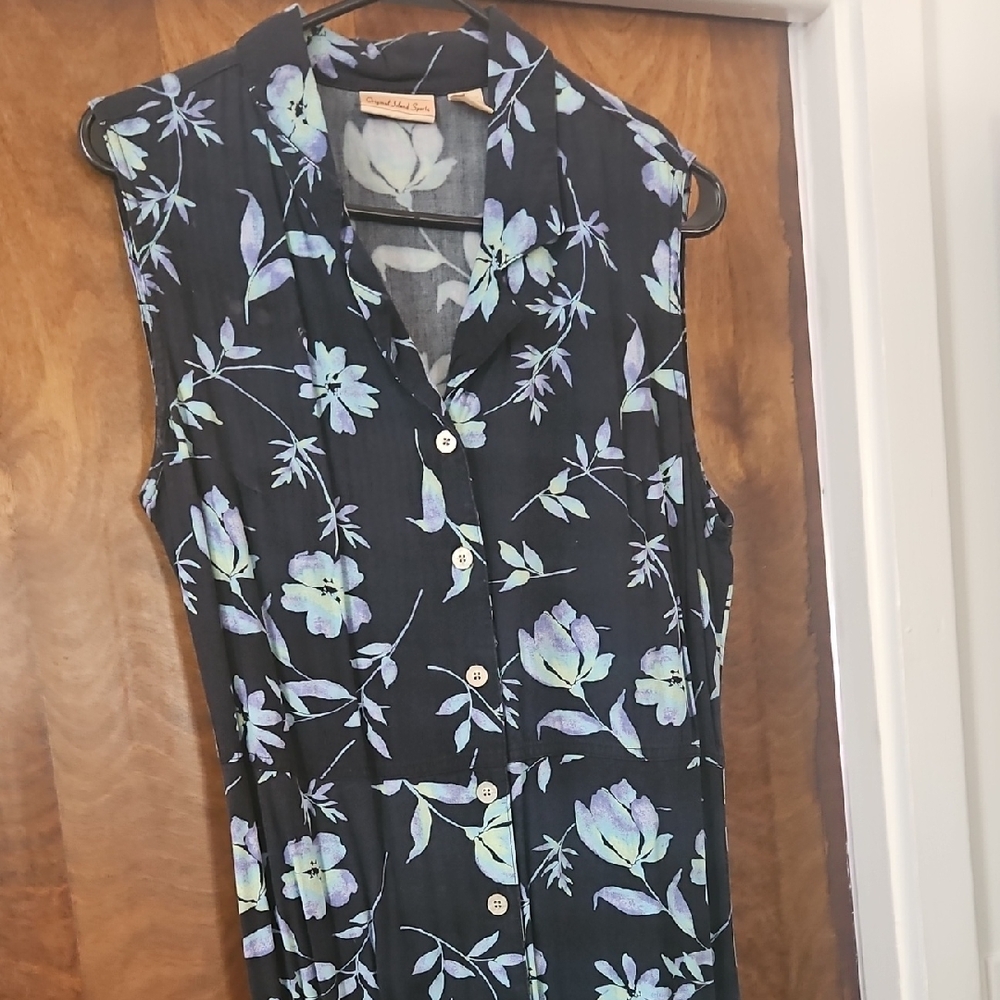 Original Island Sports Sleeveless Floral Button-Front Maxi Dress in Black Size12